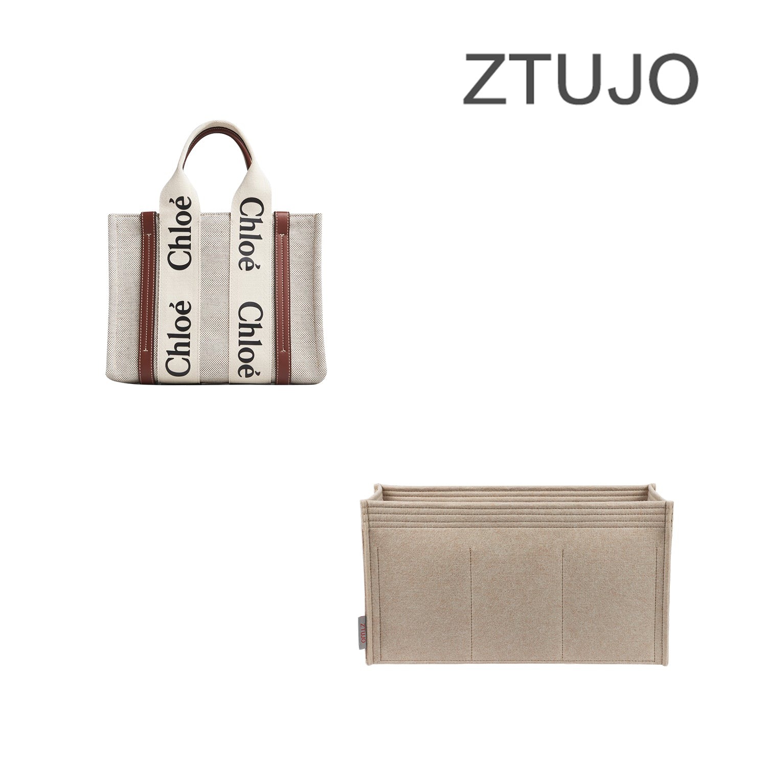 Chloé Woody Tote Small / Medium / Large Organizer für die Handtasche – Perfekt sitzender Einsatz aus Premium-Filz mit 7 Taschen product image 6