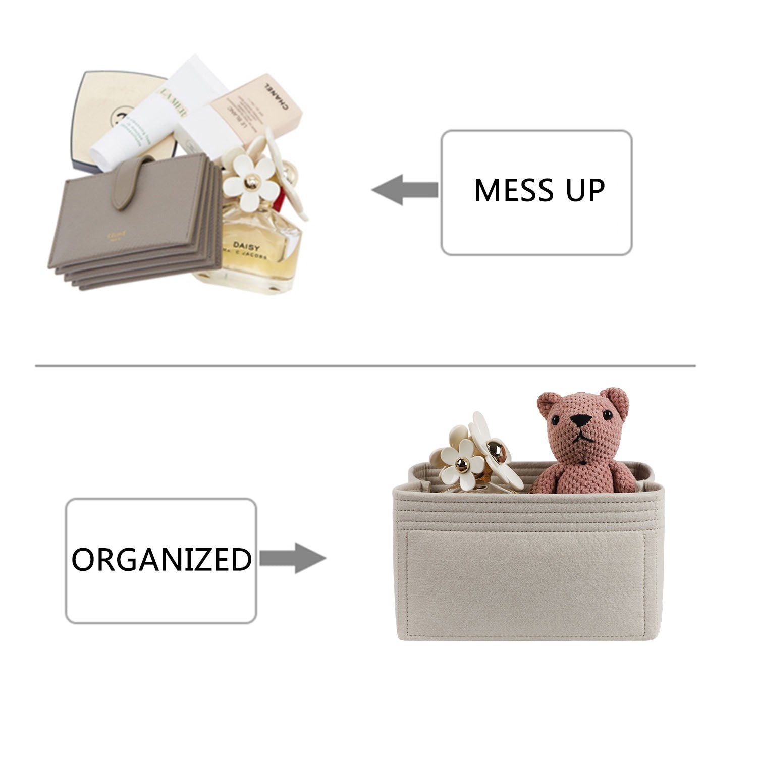 Premium Geldbörsen-Organizer für die LV Bella Bag – 4 Fächer, Filz, YKK-Reißverschlüsse product image 5