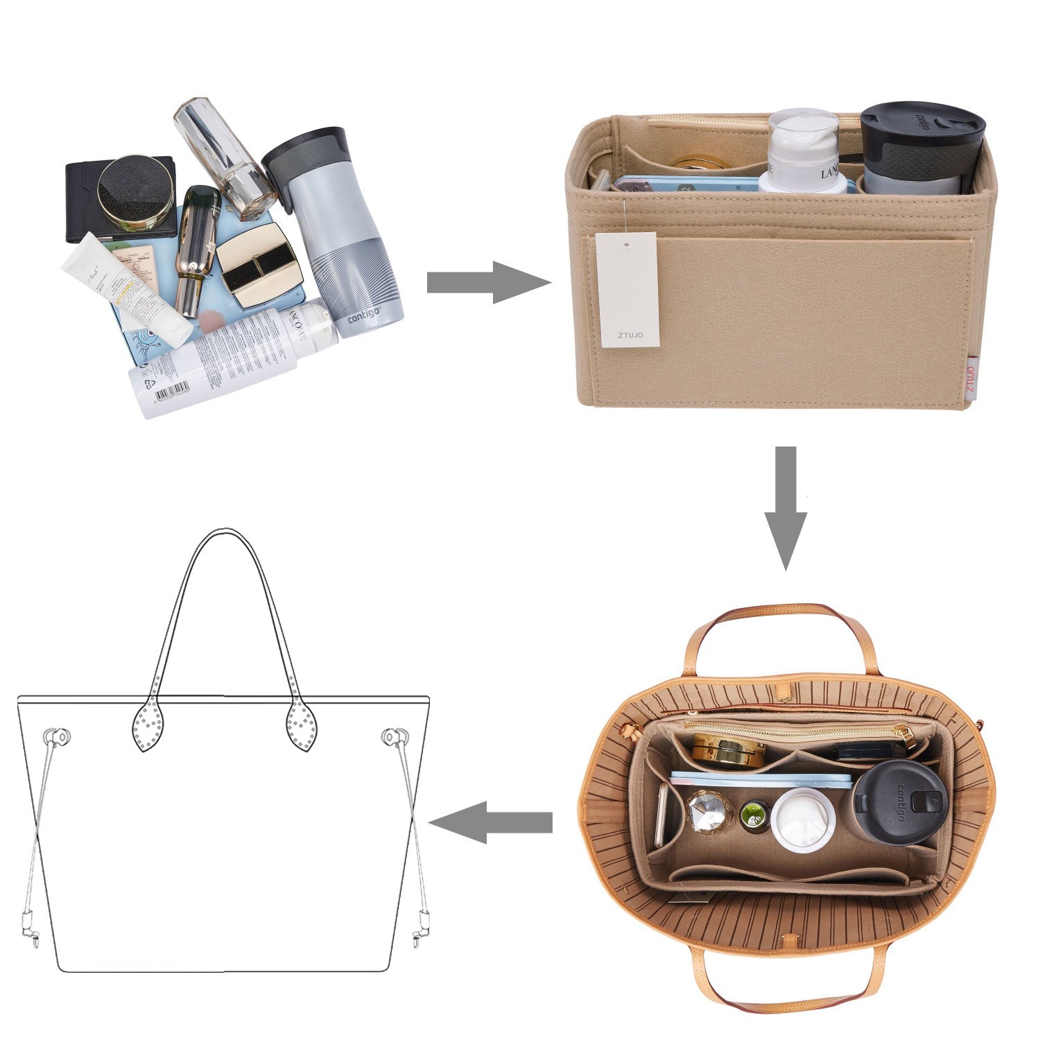 Filz-Einsatz für Handtaschen mit Flaschenhalter – Schlank Medium, Large, X-Large product image 5