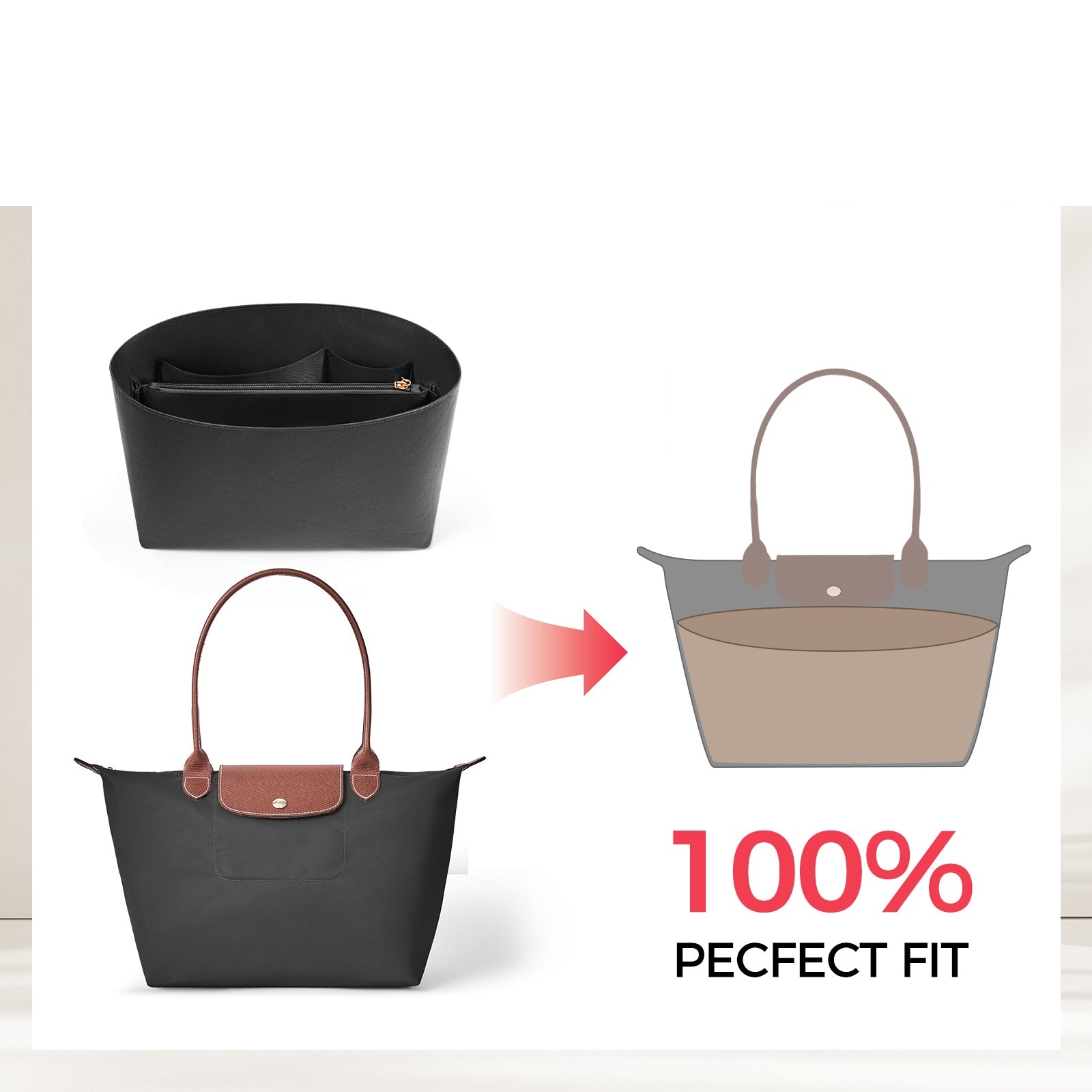 Einsatz für Handtaschen-Organizer für Longchamp Le Pliage – ultraleichtes, wasserabweisendes, umweltfreundliches DuPont-Papier, 6 Taschen product image 8